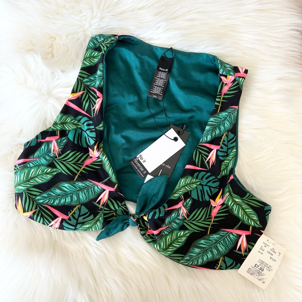 Dolce Vita Green and Pink Underwire Swim Top with Tropical Print